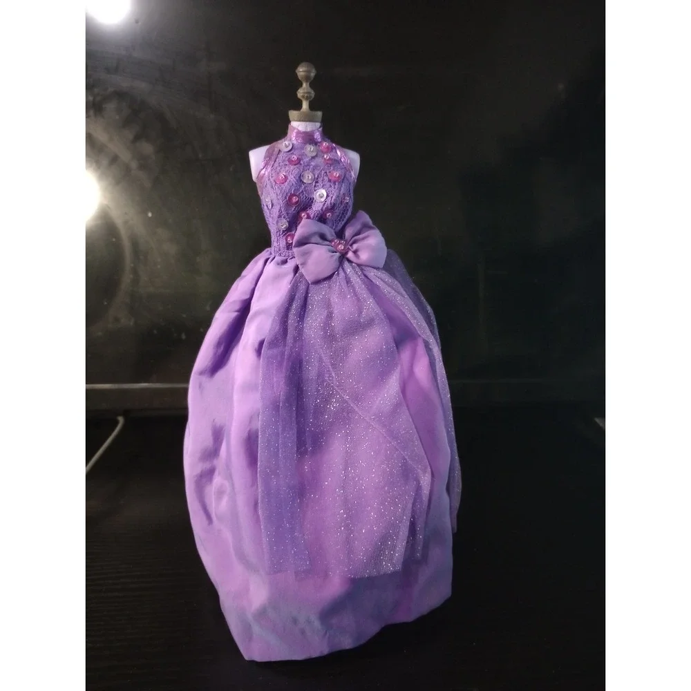 Barbie Doll Fashion Outfit Lot Purple Beaded Gown & Silver One-Shoulder Evening - Picture 2 of 6